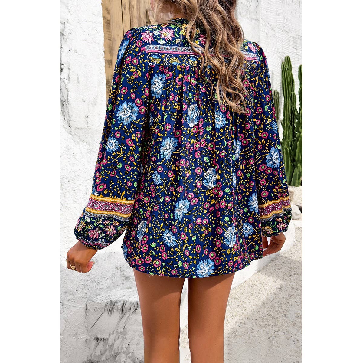 All Over Floral Print Cross Deep V Boho Top - MVTFASHION.COM