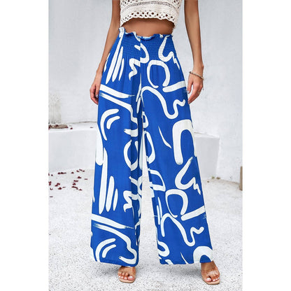 Allover Print Pockets Elastic Band Belt Pant