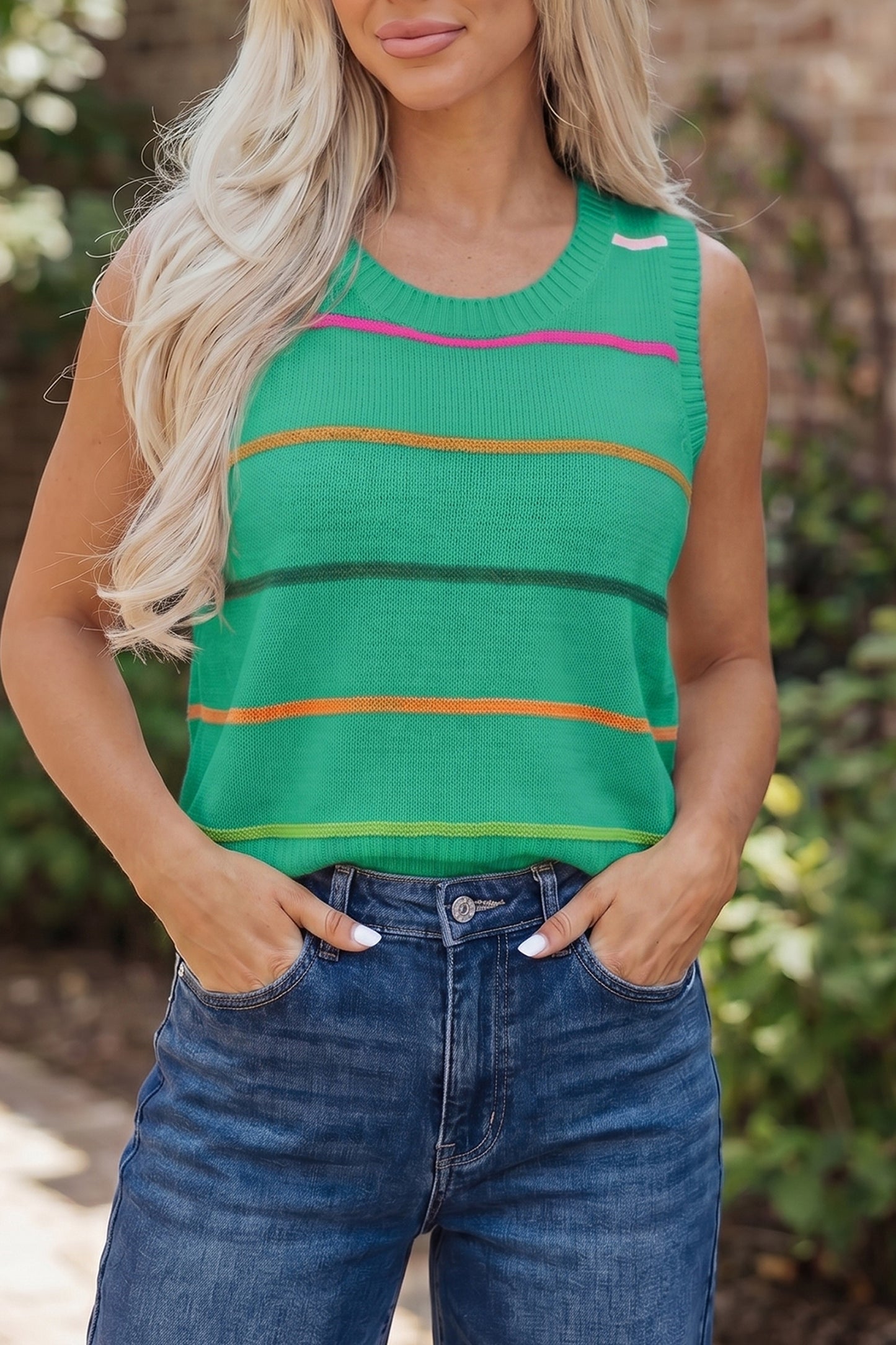 Stripe Round Neck Knitted Sweater Tank