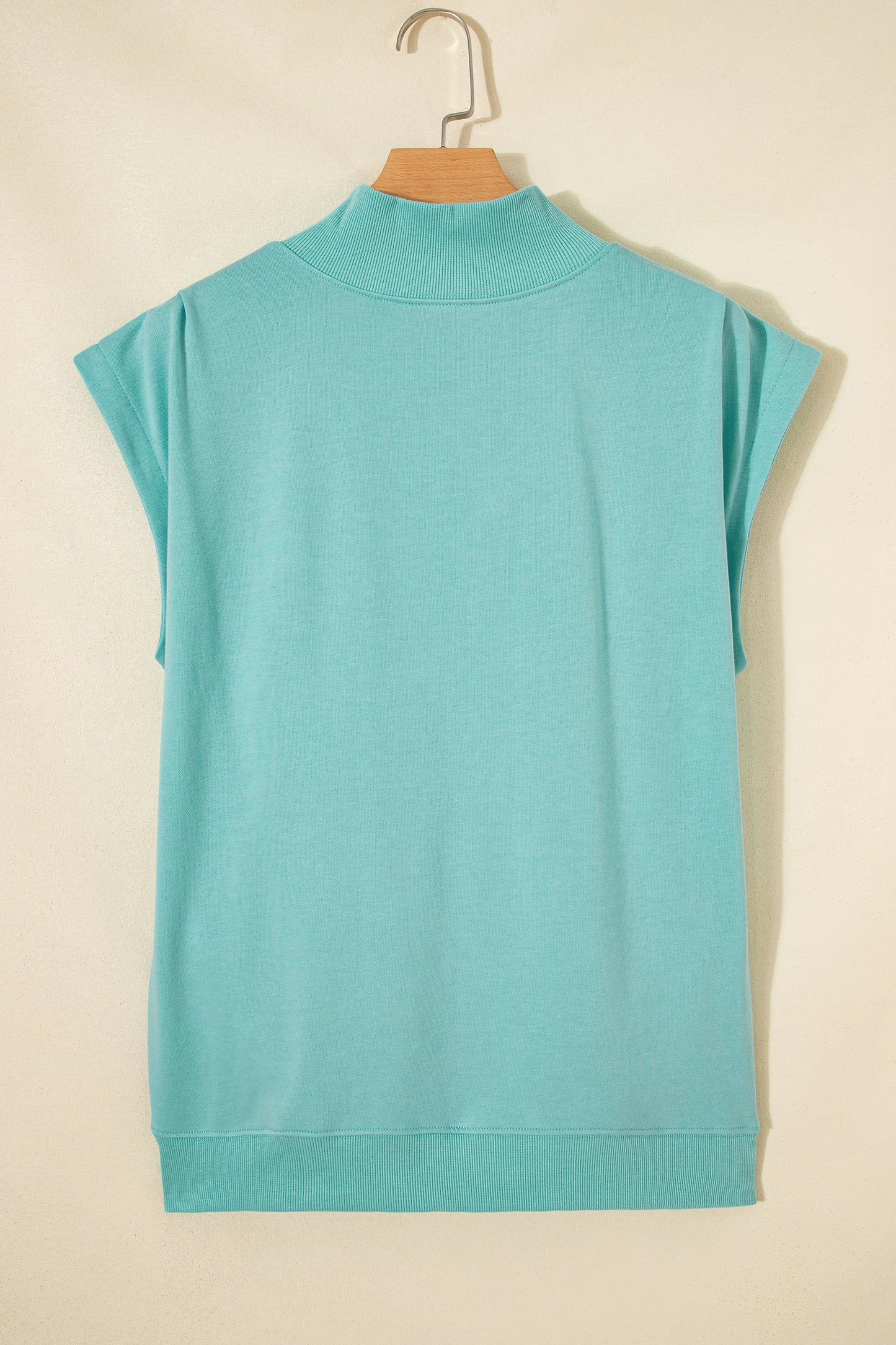 Solid Color High Neck Cap Sleeve Loose Top