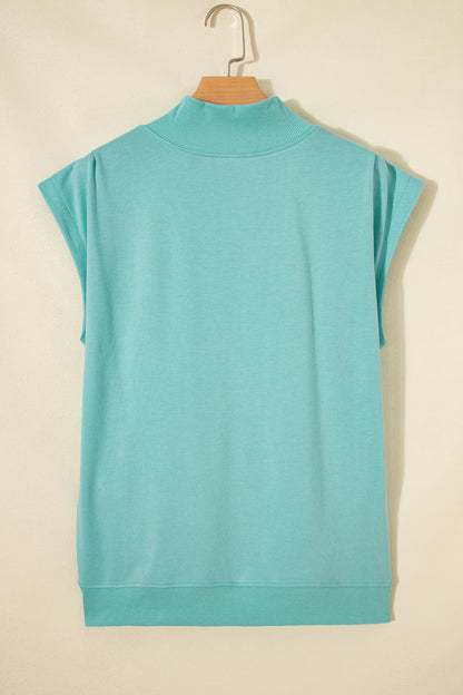Solid Color High Neck Cap Sleeve Loose Top