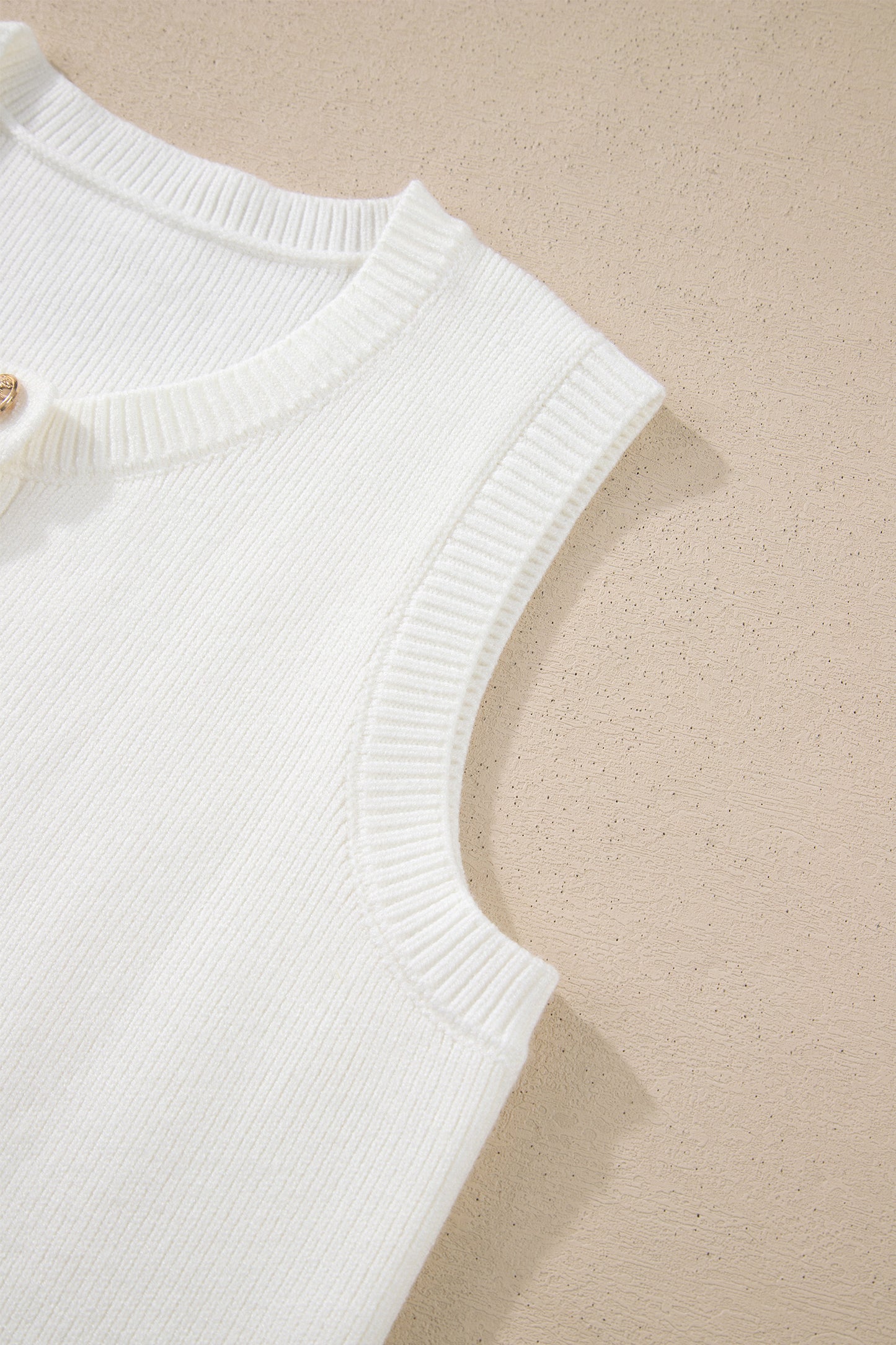 Solid Color Sleeveless Knit Button Pocketed Sweater