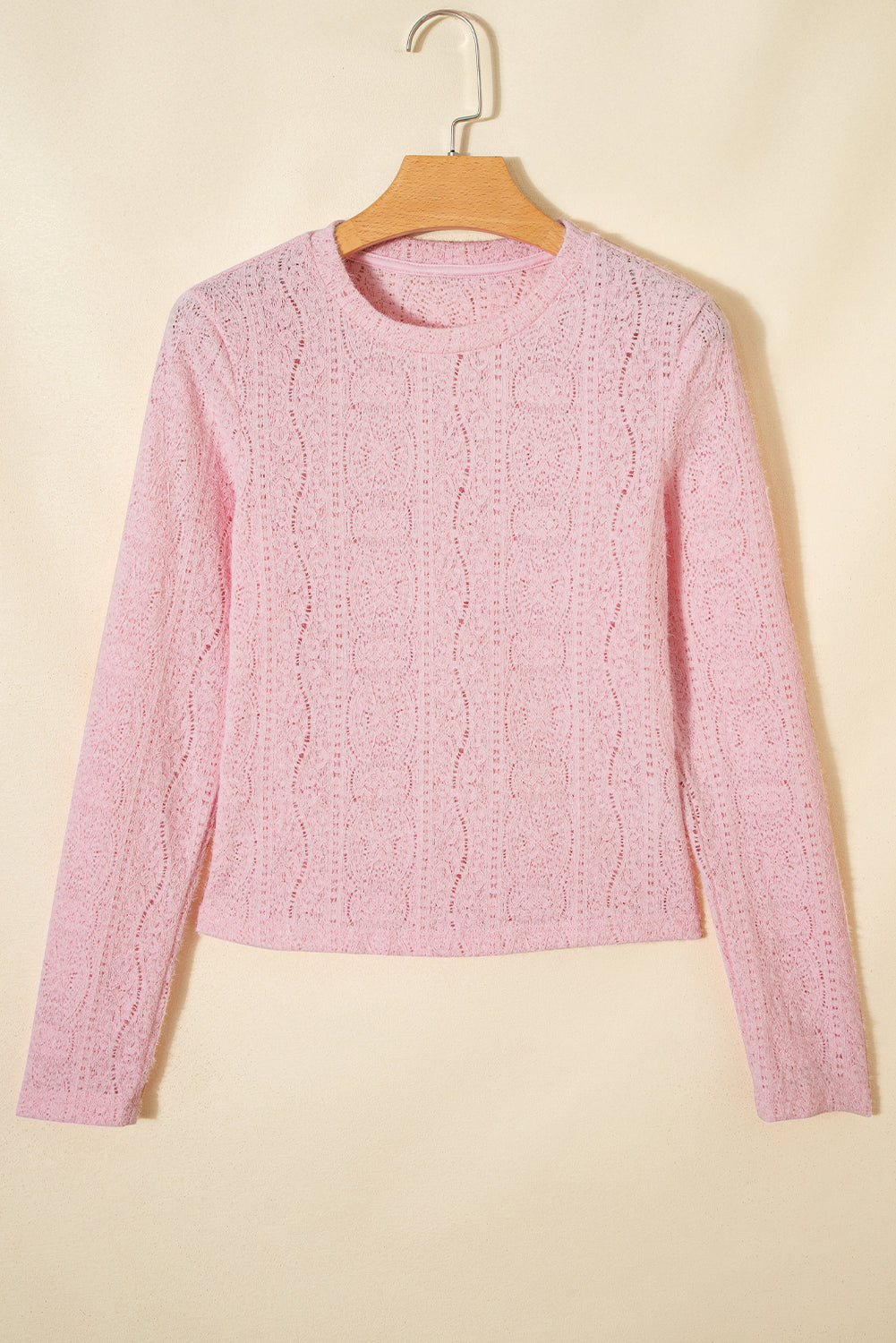 Jet Stream Semi Sheer Lace Long Sleeve Cropped Top