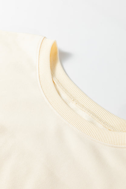 Beige Plus Size Raw Seam Detail Floral Bow Patched Baggy Pullover