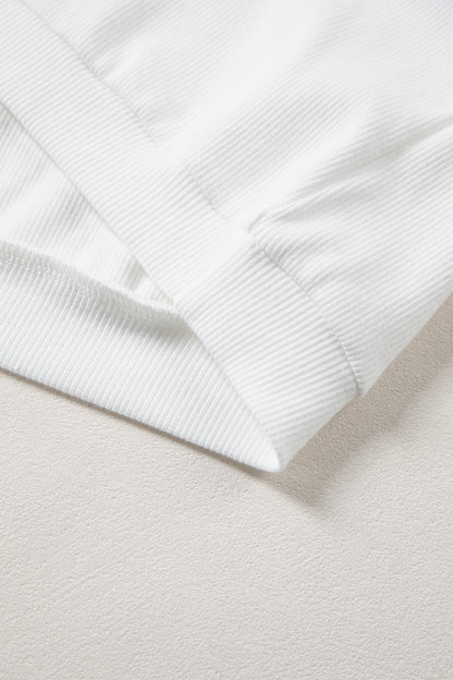 Pink 3d Ribbed XOXO Heart Embroidered Drop Shoulder Sweatshirt