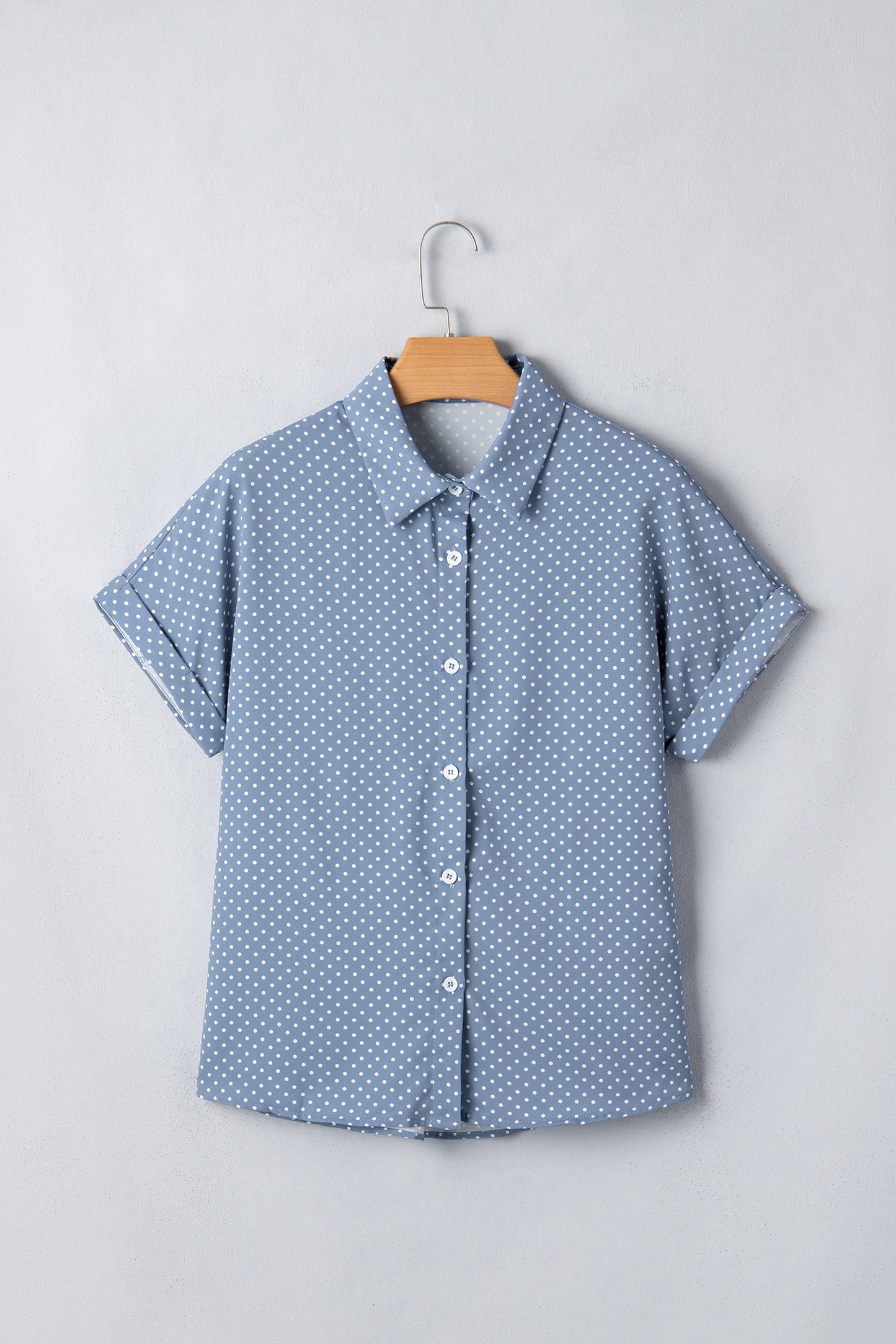 Dotted Print Cuffed Short Sleeve Shirt