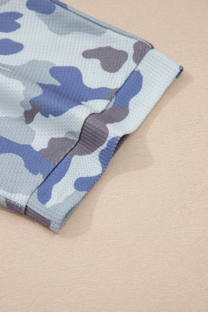 Gray Plus Size Camouflage Print Textured Casual Tee