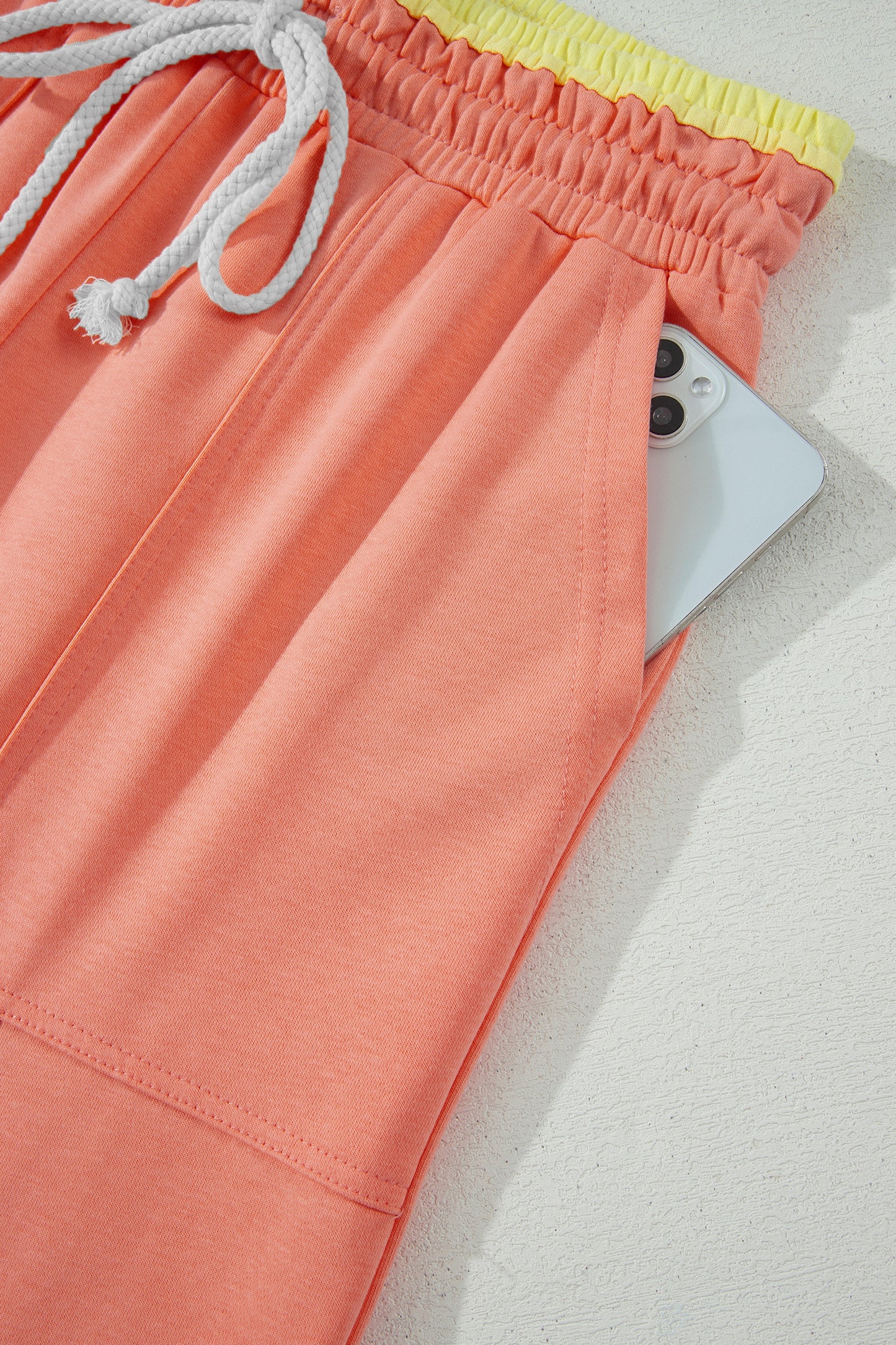 Color Block Flower Patchwork Drawstring Contrasted Elastic Waist Wide Leg Pants
