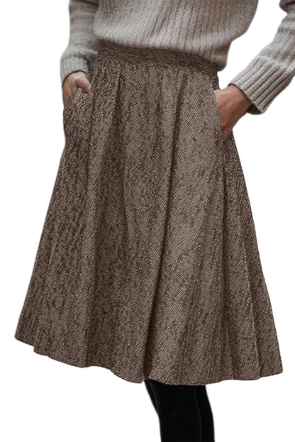 Solid Color Textured Pleated Midi Skirt