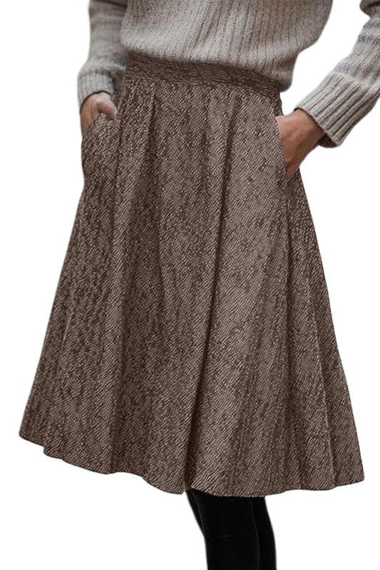 Solid Color Textured Pleated Midi Skirt
