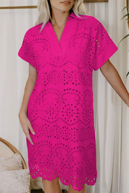 Solid Color Eyelet Embroidered T Shirt Mini Dress