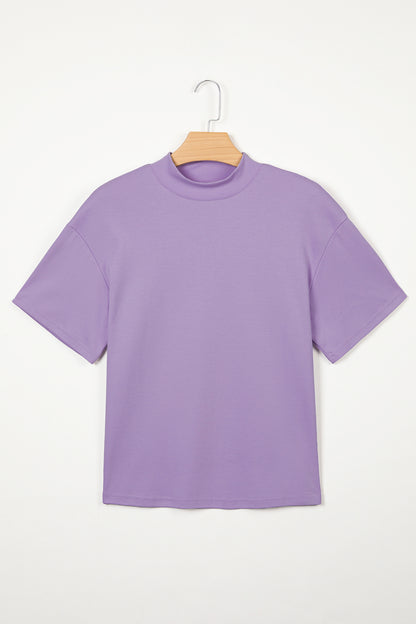 Pink Solid Color High Neck Oversize Tee