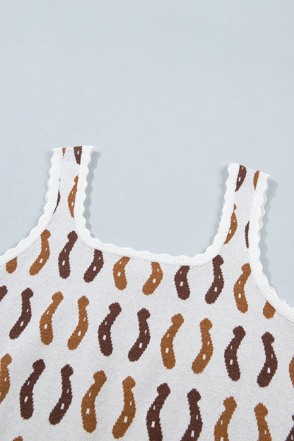 Western Leopard/ Horseshoe Printed Scalloped Trim Square Neck Sweater Vest