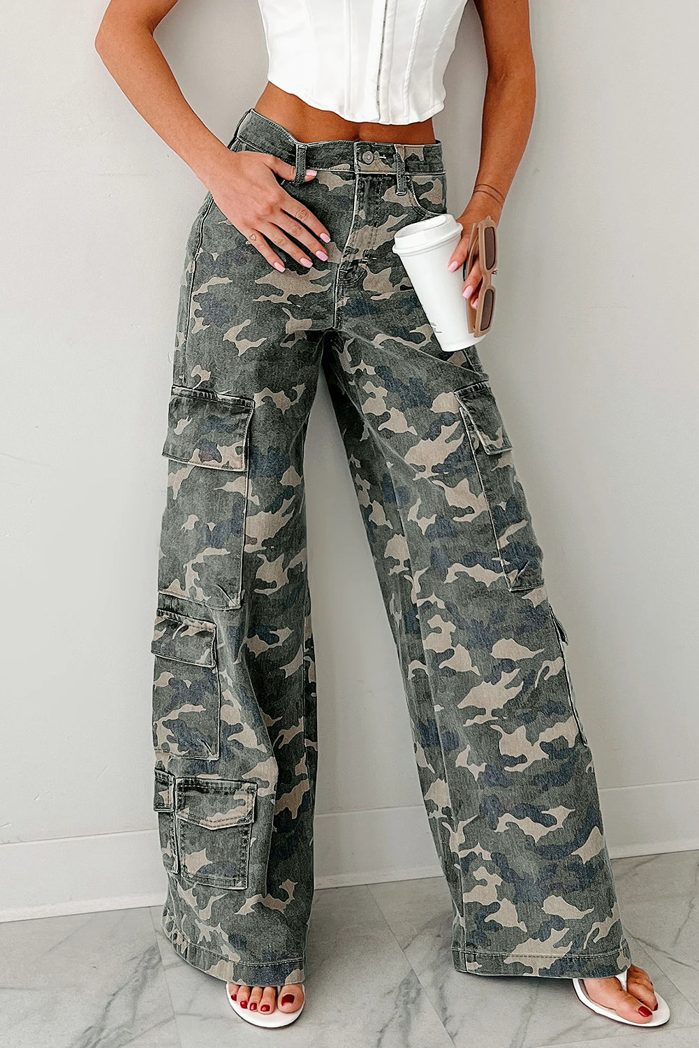Camo Cargo Wide Leg Pants