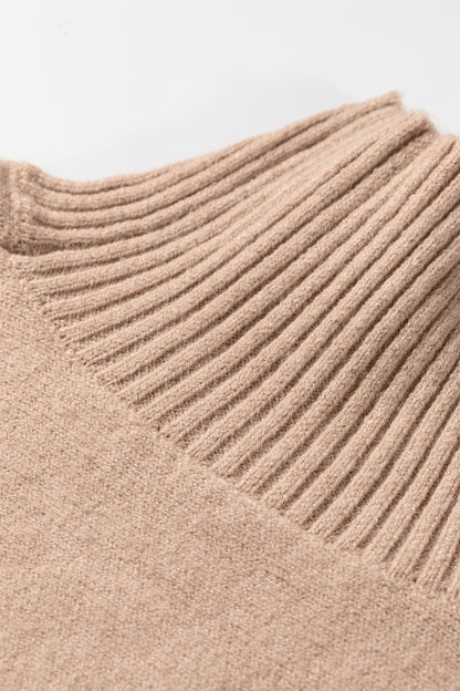 Beige High Neck Short Sleeve Solid Shift Sweater Regular Wash Casual Daily Wear