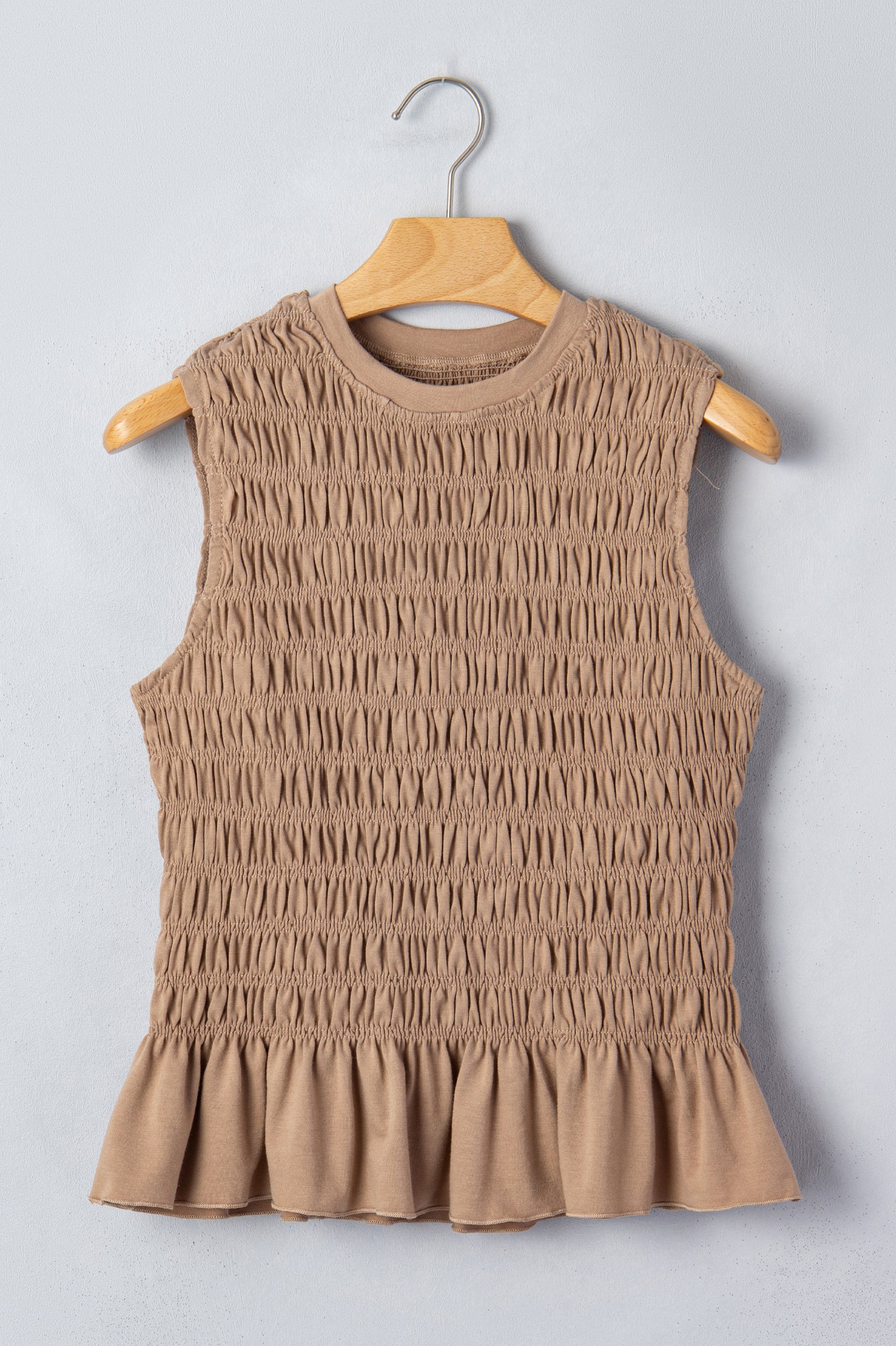 Shirred Slim Fit Ruffle Hem Tank Top