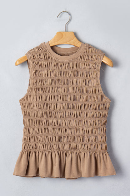 Shirred Slim Fit Ruffle Hem Tank Top