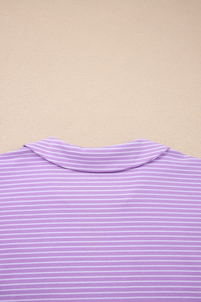 Stripe Dolman Sleeve Polo Shirt and Drawstring Shorts Set
