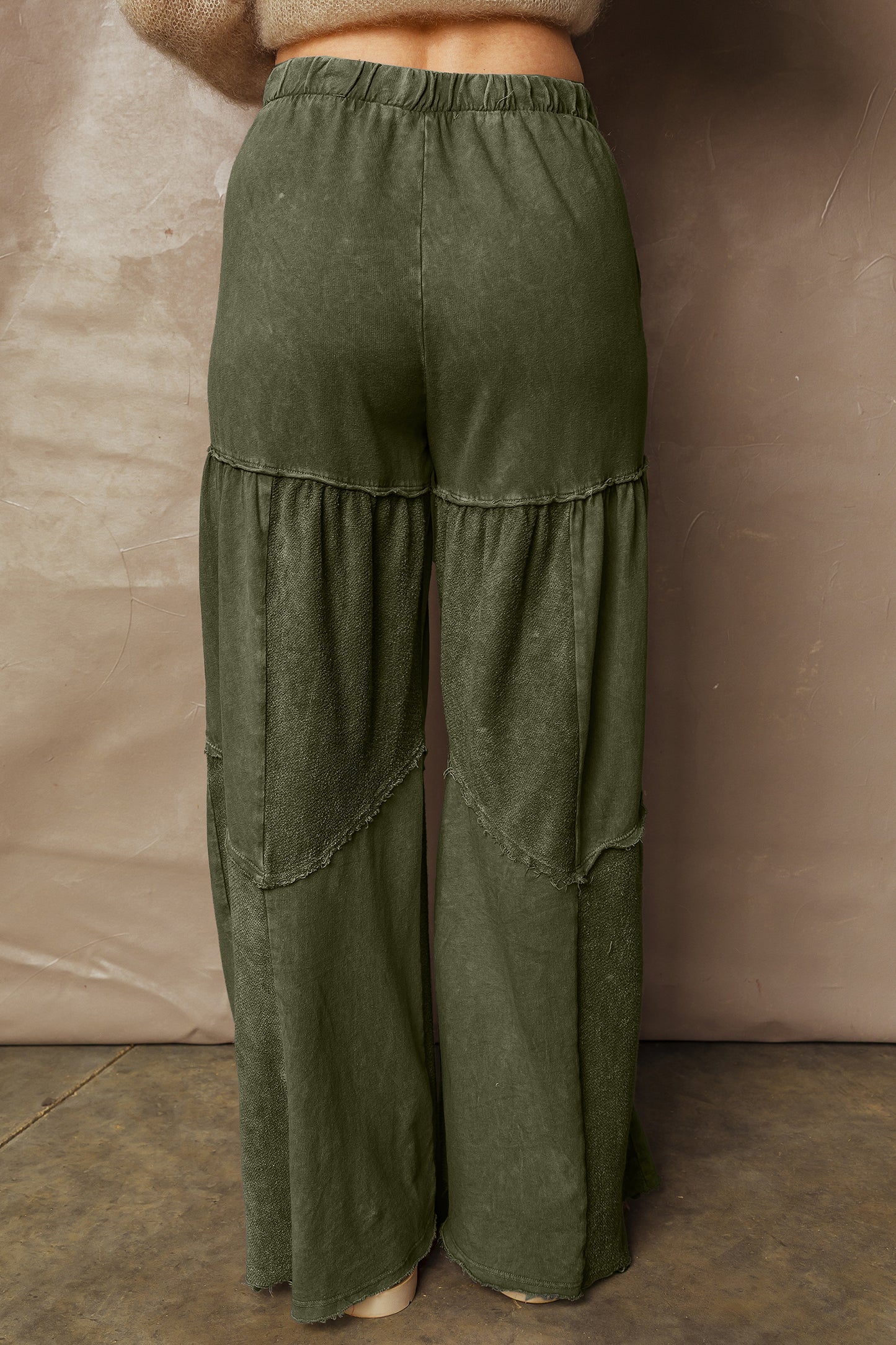 Wild Ginger Careys Mineral Wash Tiered Wide Leg Patchwork Drawstring Pants