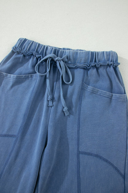 Mineral Wash Drawstring Retro High Waist Wide Leg Western Pants