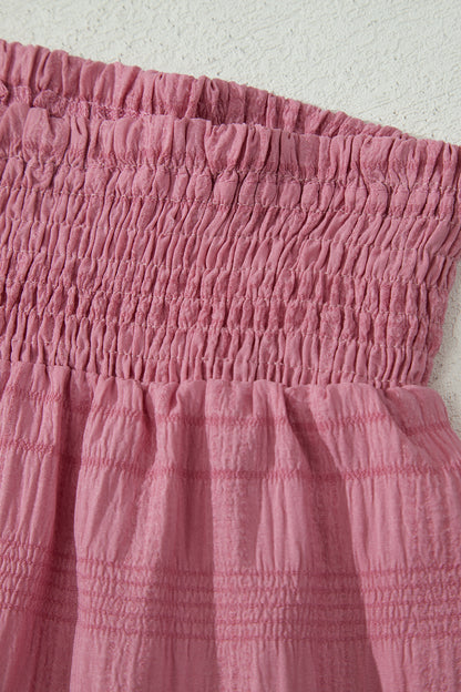 Textured Square Neck Top and Shirred High Waist Shorts Set