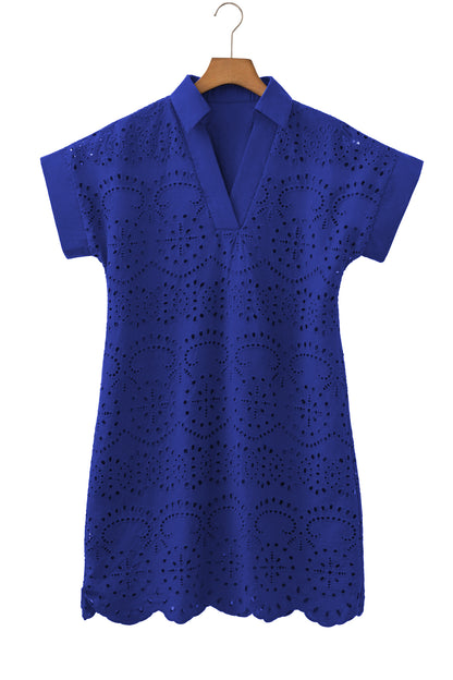 Solid Color Eyelet Embroidered T Shirt Mini Dress