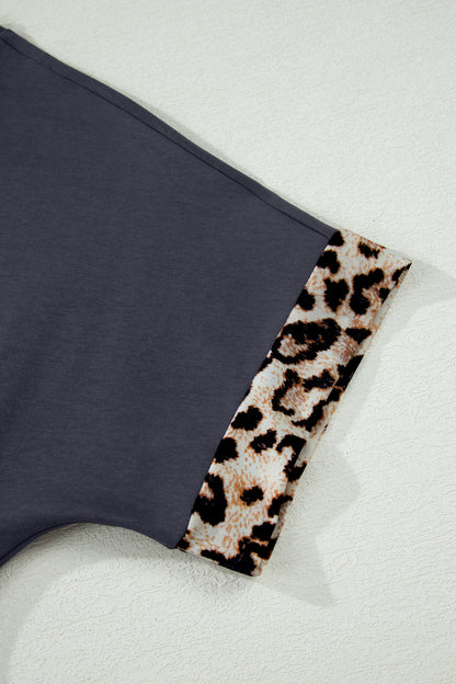 Contrast Leopard Bow Patched Short Sleeve T Shirt Long Dress
