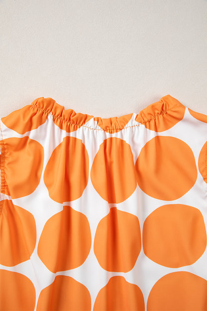 Polka Dot Print Frilled Round Neck Shift Tank Top