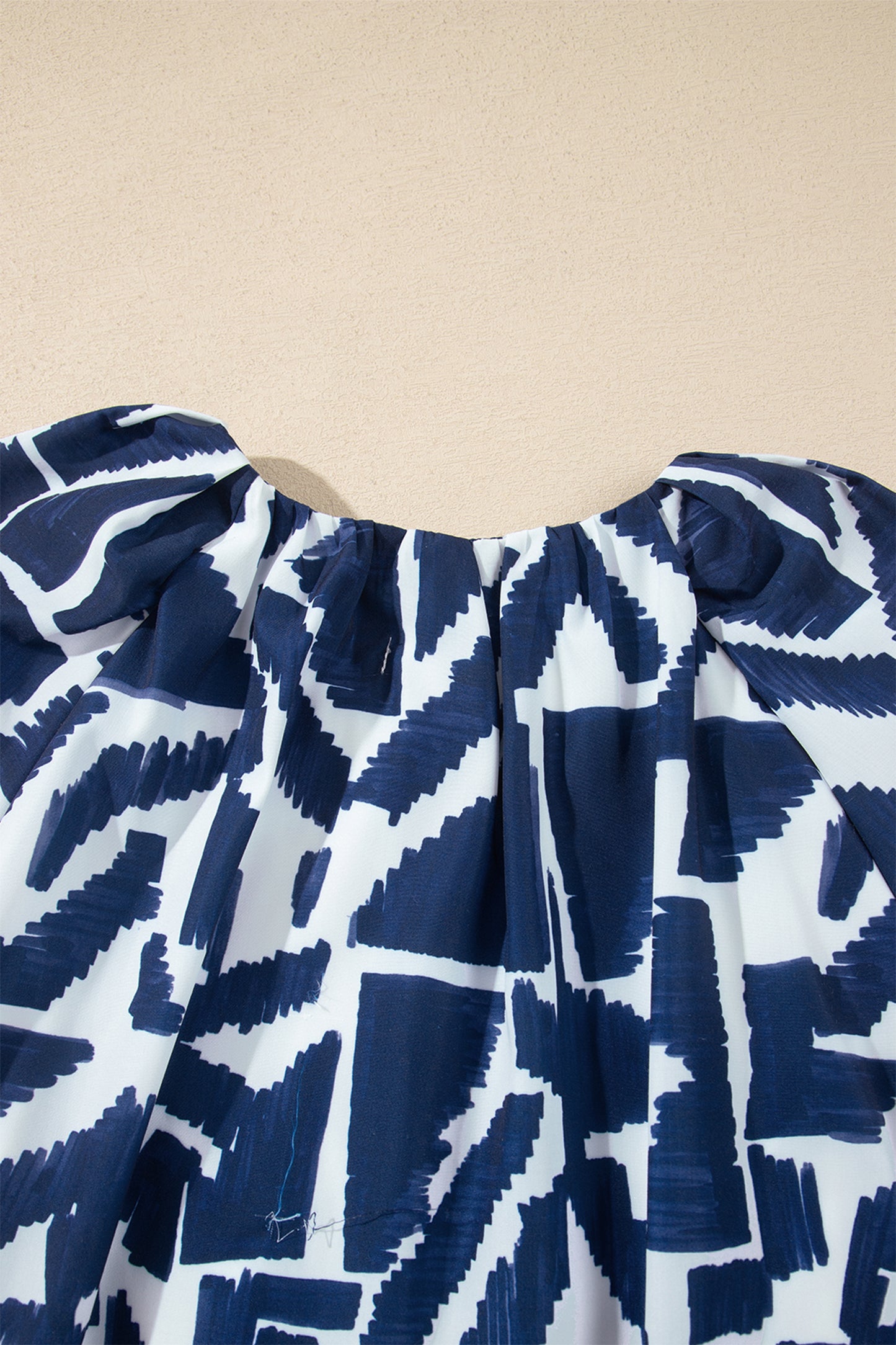 Blue Abstract Geometric Print Zip Front Tie Waist Shift Dress