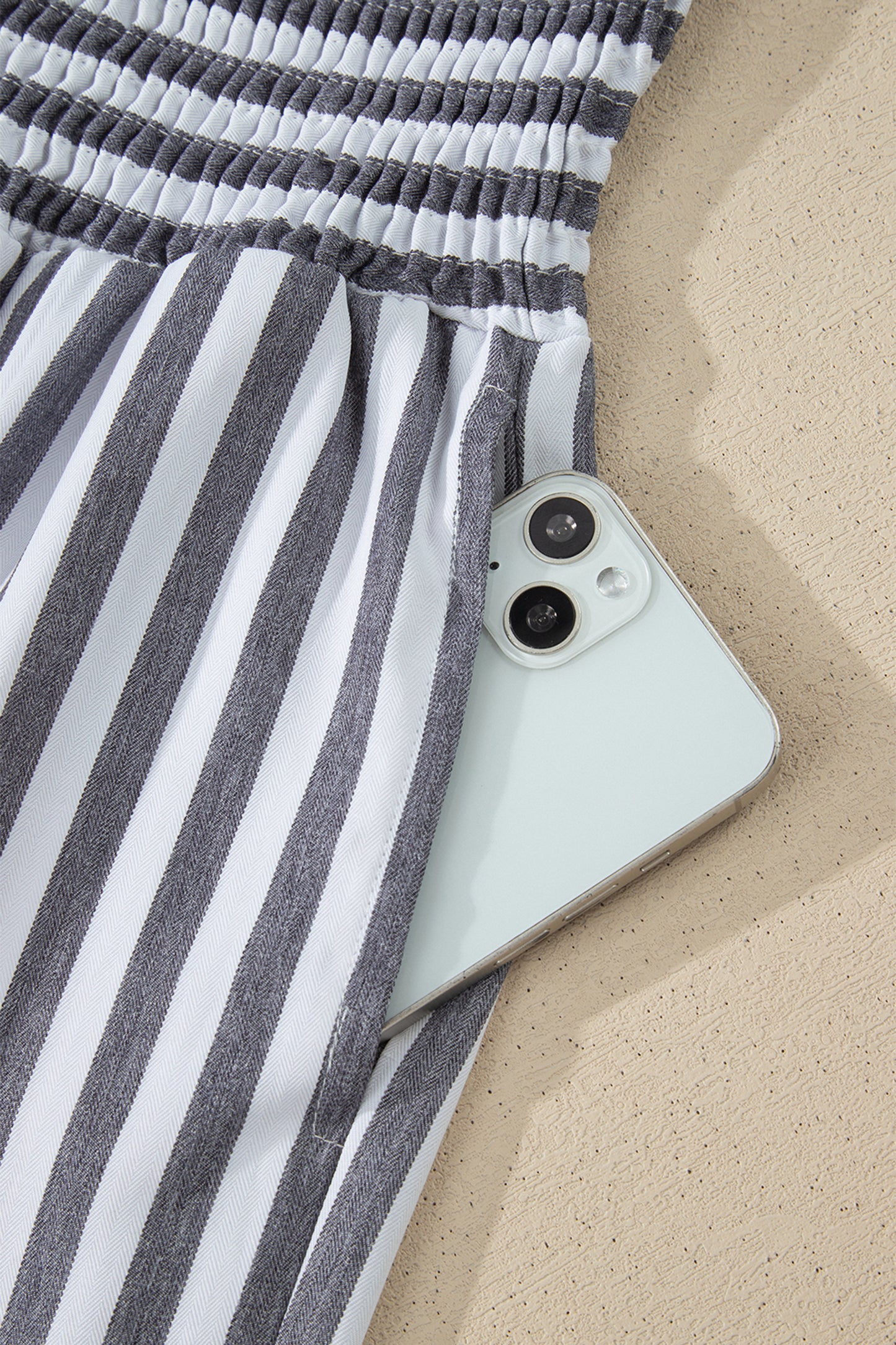 Stripe Shirred High Waist Loose Summer Pants