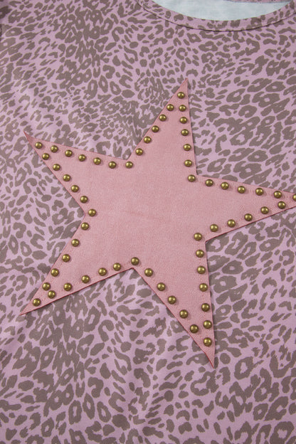 Leopard Retro Studded Star Patch Loose Tee