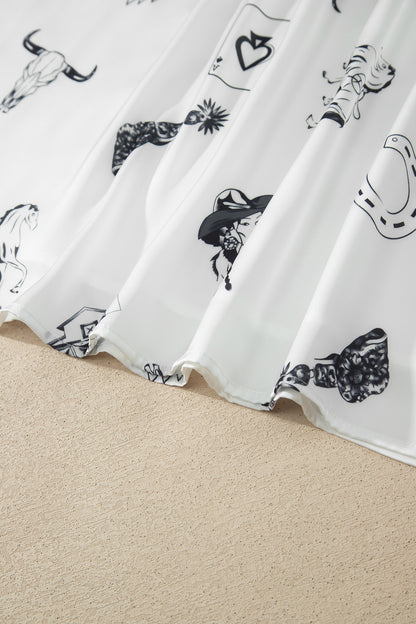 Western Print Satin Long Skirt