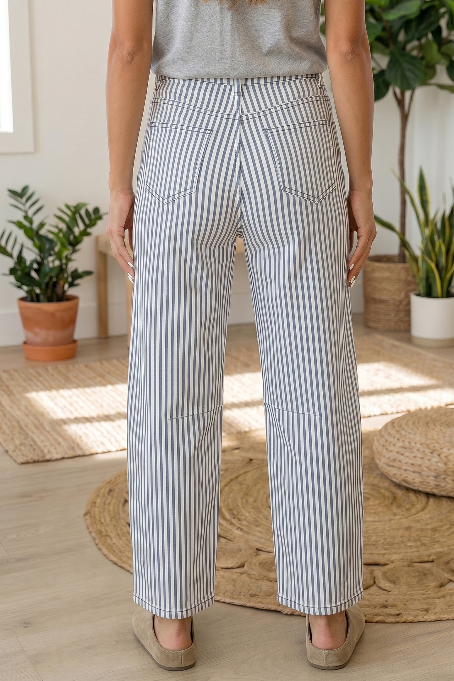 Stripe Casual Barrel Jeans