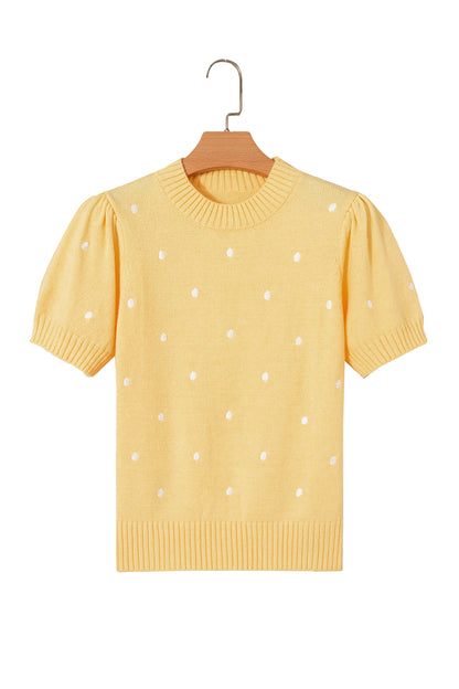 Elegant Polka Dot Bubble Short Sleeve Sweater