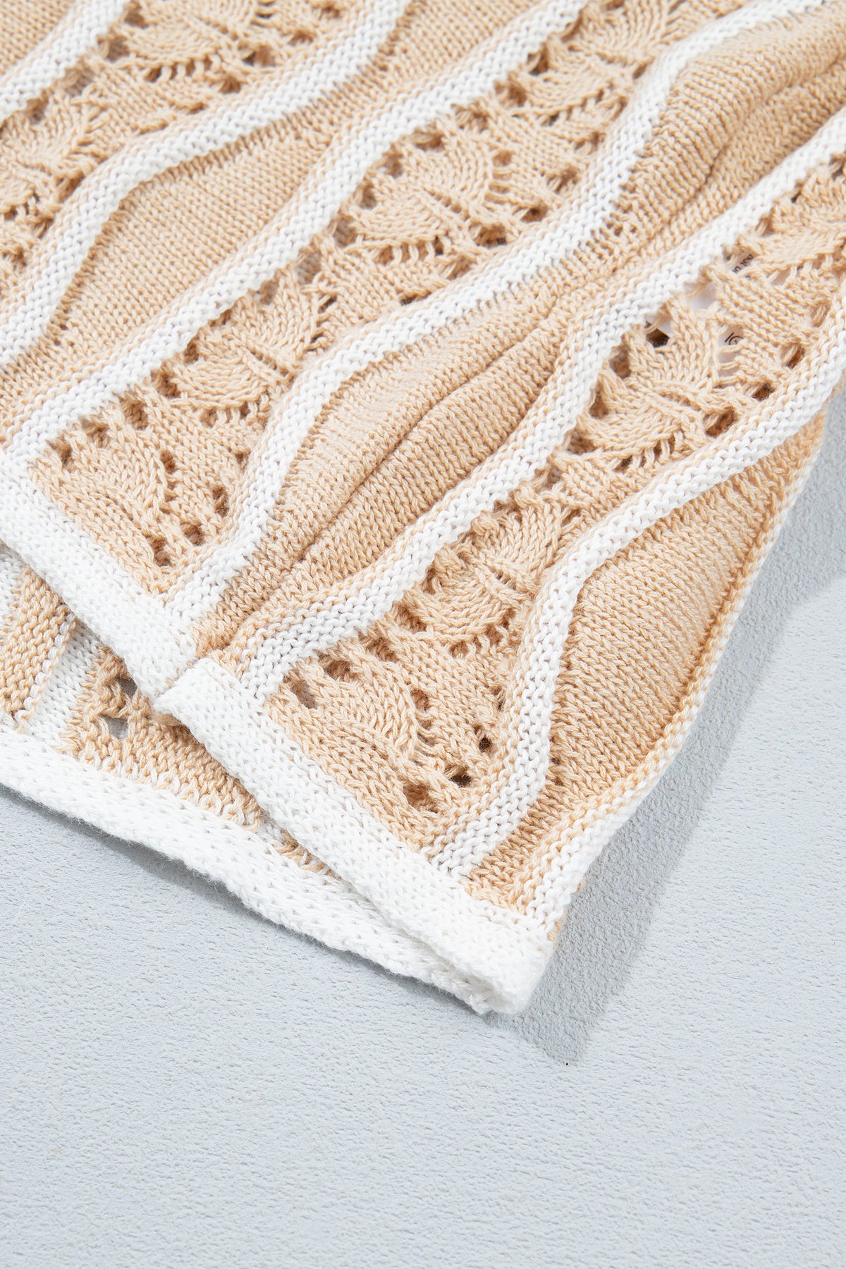 Wavy Detail Hollow Out Knit Long Sleeve Cotton Pullover Sweater
