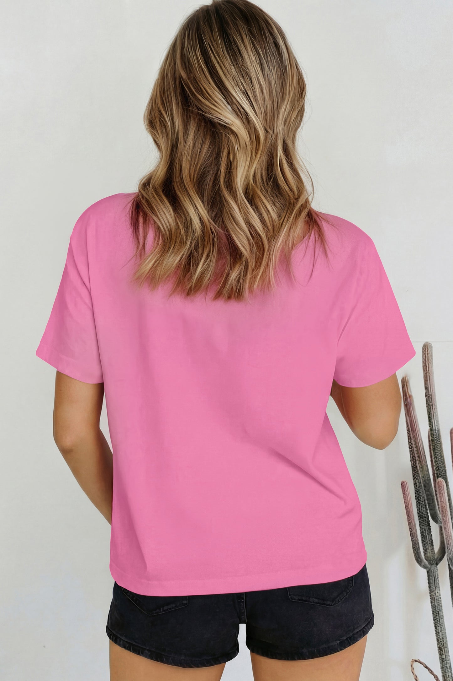 Pink Solid Color High Neck Oversize Tee