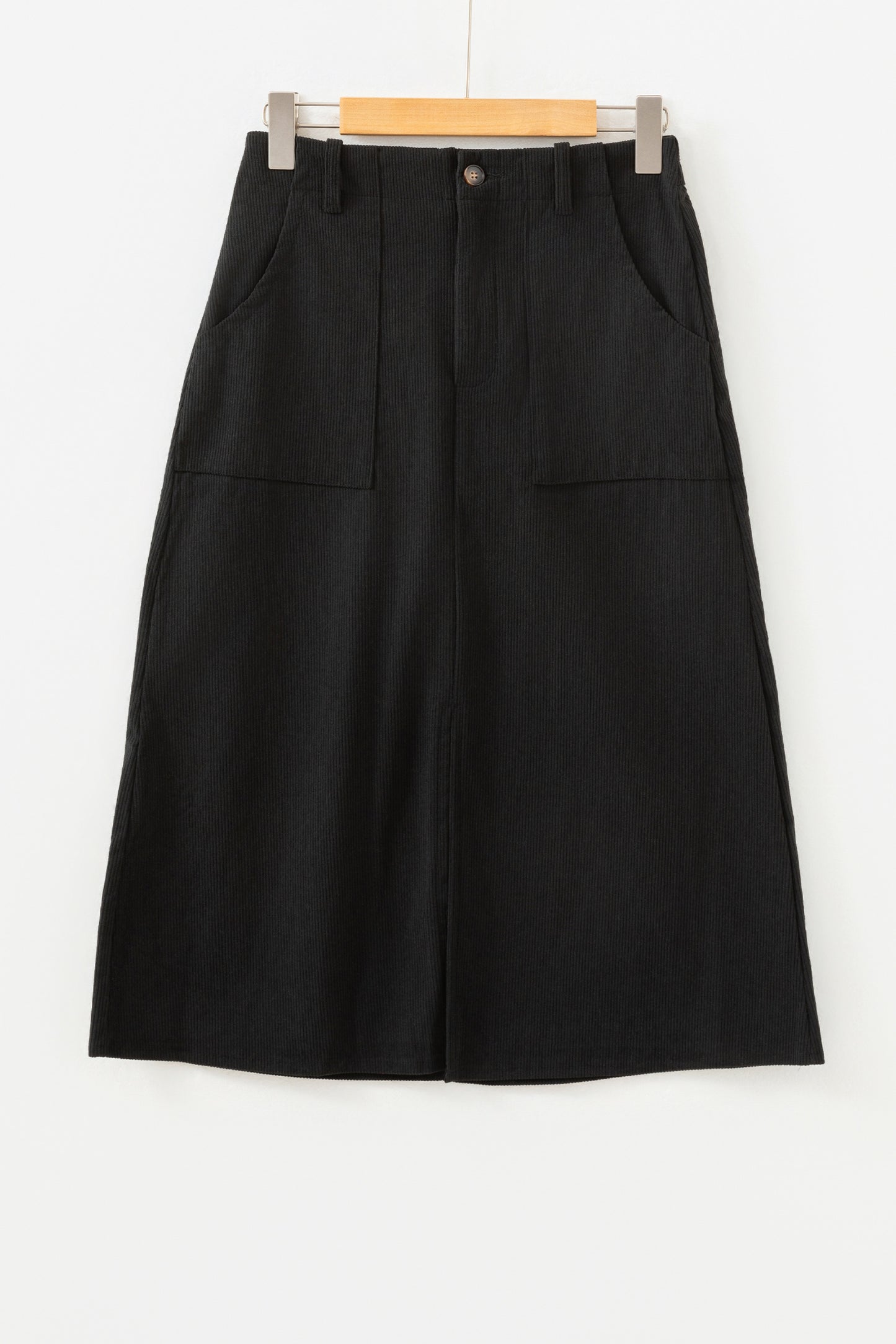 Black Front Slit Shift High Waist Midi Skirt