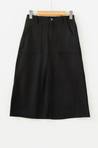 Black Front Slit Shift High Waist Midi Skirt