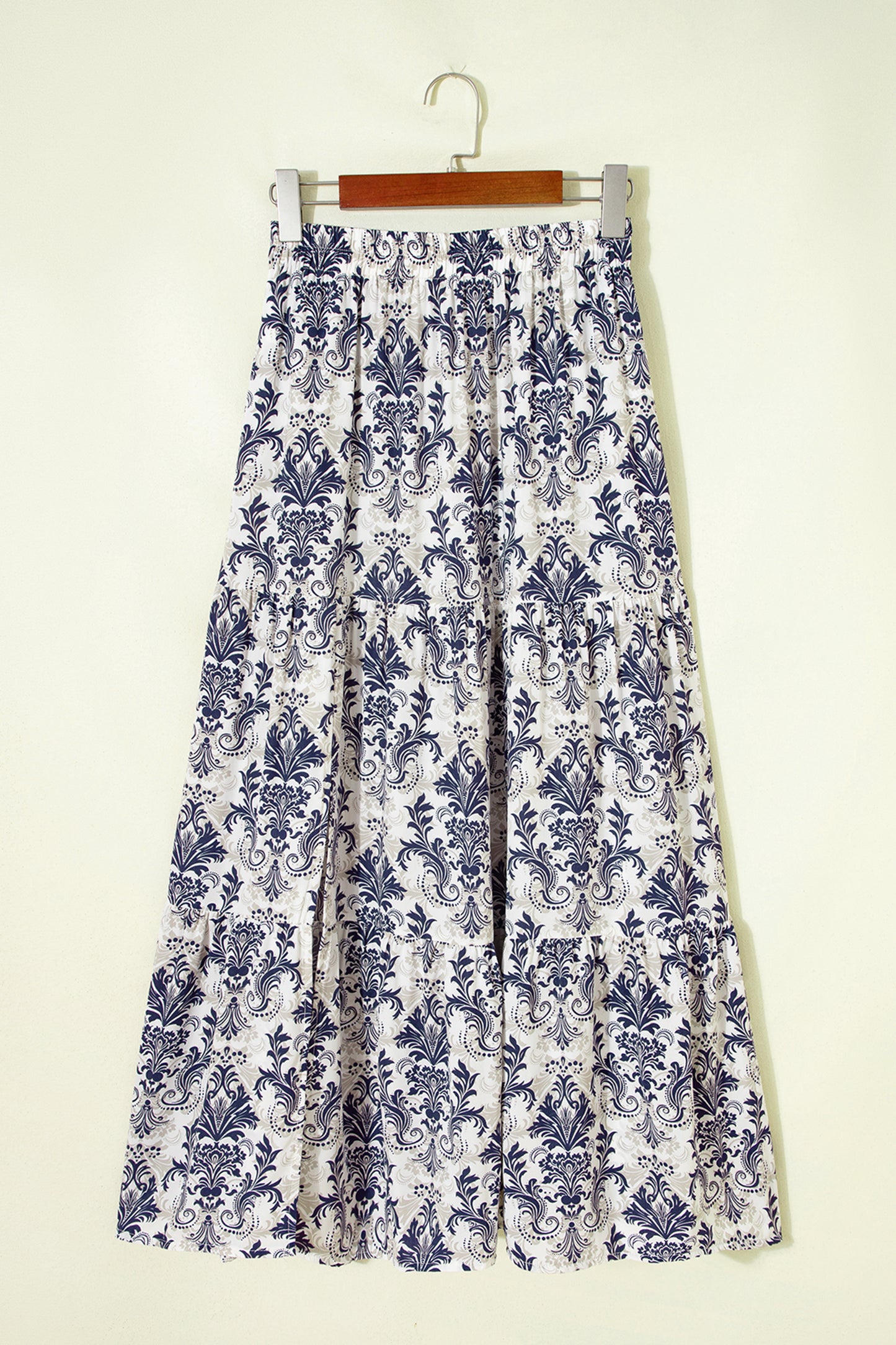 Bohemian Floral Print Tiered Maxi Skirt with Split