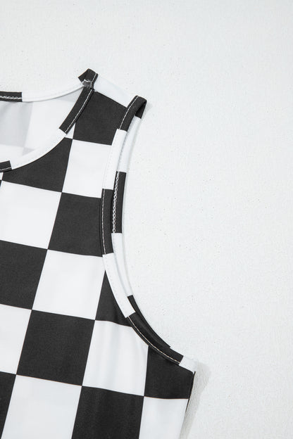 Black Checkerboard Printed Slim Tank Top