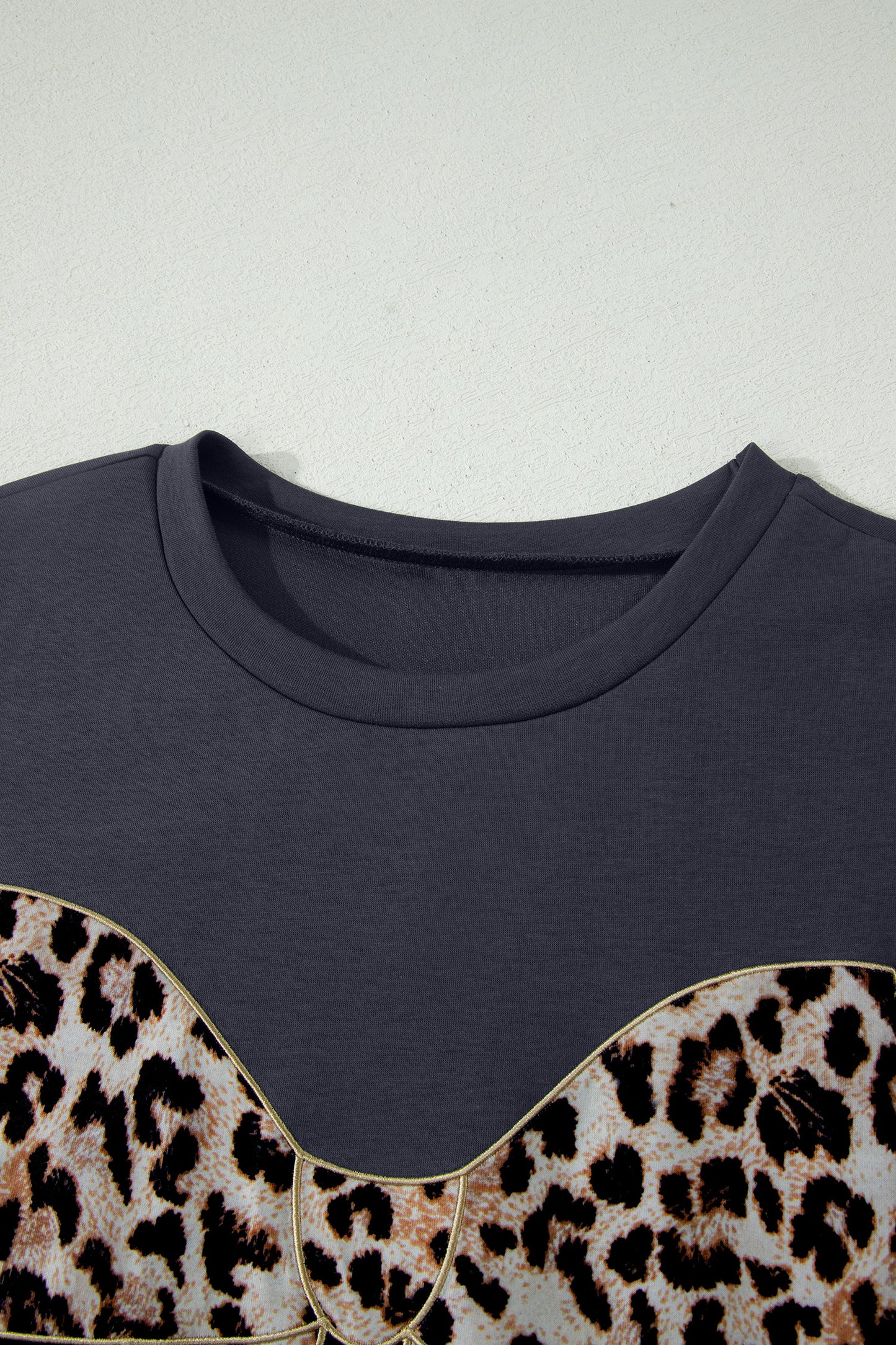 Contrast Leopard Bow Patched Short Sleeve T Shirt Long Dress