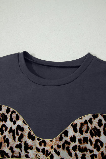 Contrast Leopard Bow Patched Short Sleeve T Shirt Long Dress