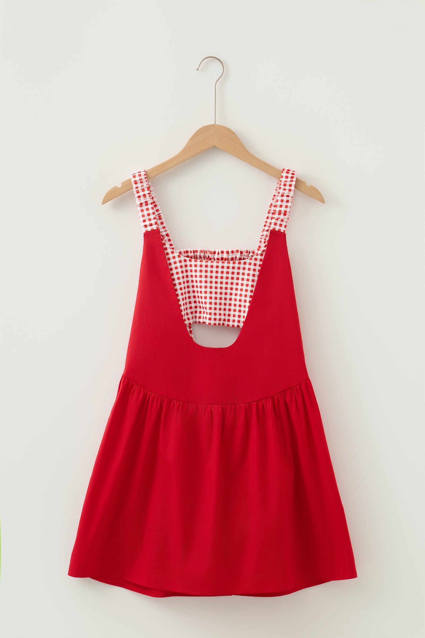 Faux Two Piece Gingham Contrast Patchwork Loose Mini Dress