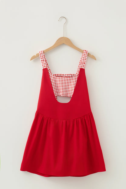 Faux Two Piece Gingham Contrast Patchwork Loose Mini Dress