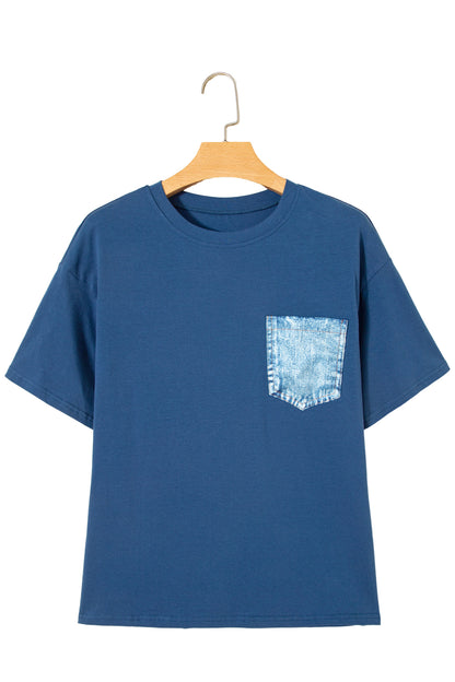 Color Block Chest Pocket Patched Casual Short Sleeve Top