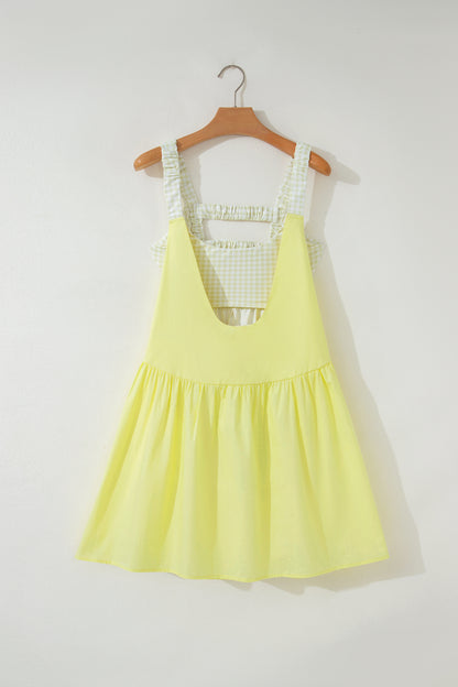 Faux Two Piece Gingham Contrast Patchwork Loose Mini Dress