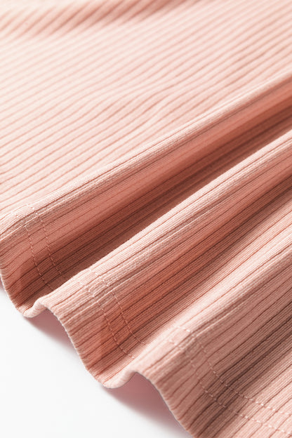 Jungle Green Solid Color Ribbed Ruffled Short Sleeve T Shirt