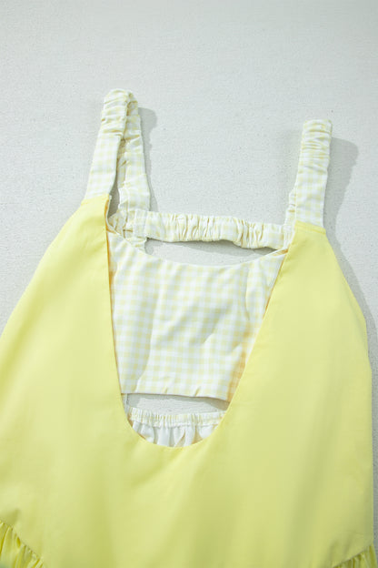 Faux Two Piece Gingham Contrast Patchwork Loose Mini Dress