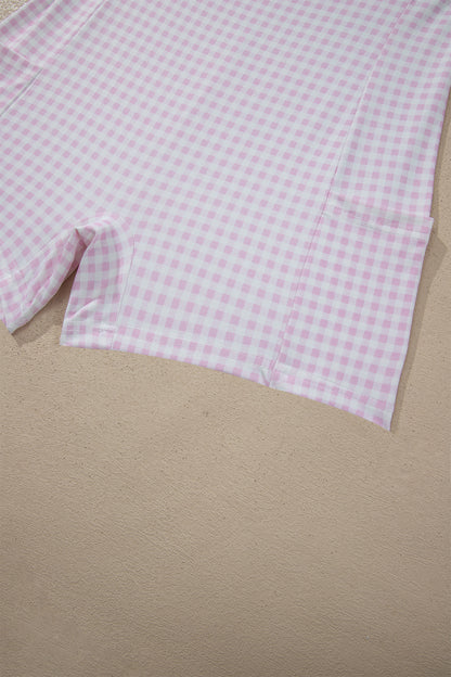 Faux Two Piece Gingham Contrast Patchwork Loose Mini Dress