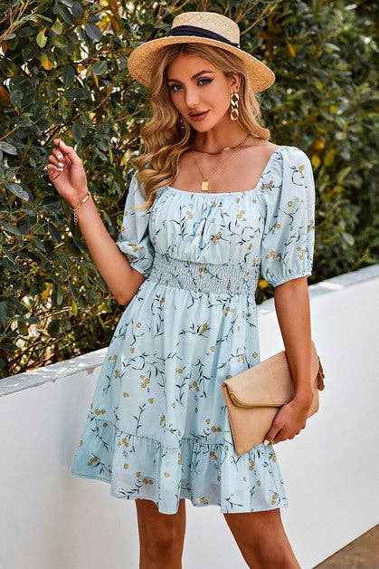 Floral Charm Square Neck Dress | Dress - Women's | 2023, above the knee, Dress, LK, New Arrivals | Elings